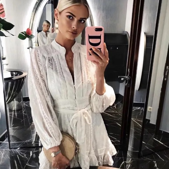 SOLD OUT White Button Up Ruffle Embroidered Floral Dress - Picture 6 of 12